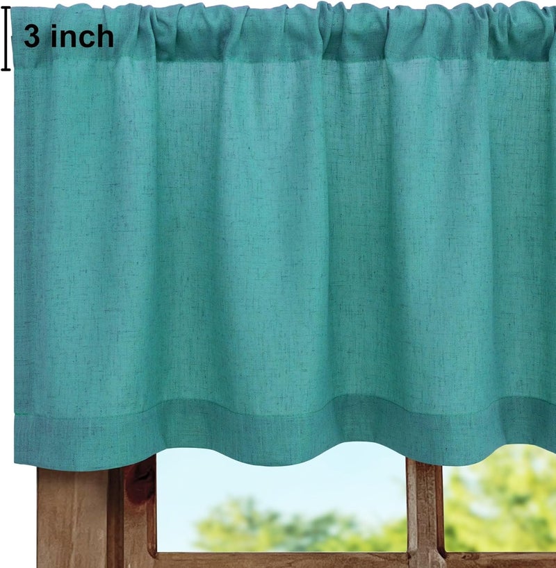 Pitalk Teal Linen Window Valance for Kitchen 3 Inch Rod Pocket Semi Sheer Boho Farmhouse Light Filtering Dark Teal Blue Green Valance Curtain Topper for Bedroom Living Room Dining Bathroom 18 Inch Length - Image 2